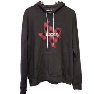 The Home T hoodie Large pullover Texas silhouette buffalo plaid grey